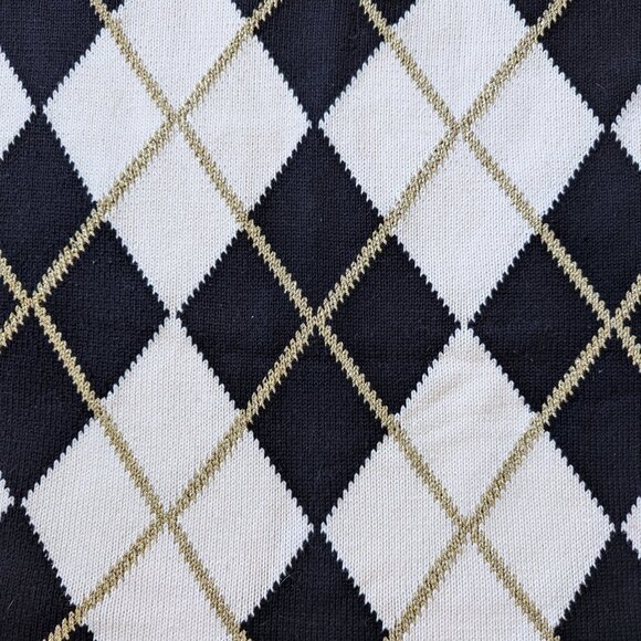 Vintage Argyle Sweater by Anne Klein Knitwear – Black - Cream -Gold, size M - Picture 3 of 5